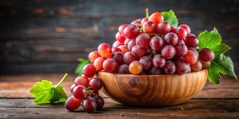 Still life of fresh red grapes in a wooden bowl, showcasing nature's bounty and timeless delight , Grapes, bowl, still life, fresh