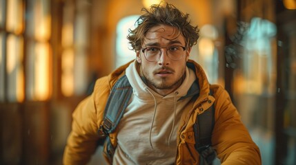 Fototapeta premium Deadline Dilemma: Stressed Young Student Worker Struggling to Keep Up with Time