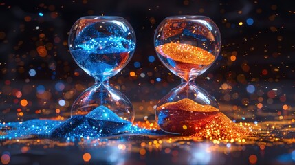 Antique Hourglass Icon with Spilled Sand - Flat Vector Illustration on White Background