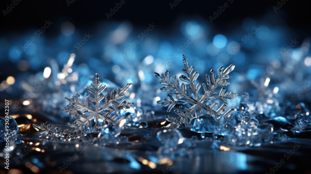 Wall mural Blue background with snowflakes. AI Generation  