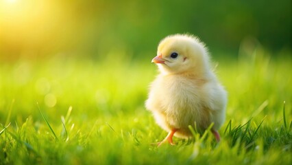 Adorable yellow chick standing on green grass, cute, chick, yellow, adorable, cute animal, fluffy, small, young, poultry