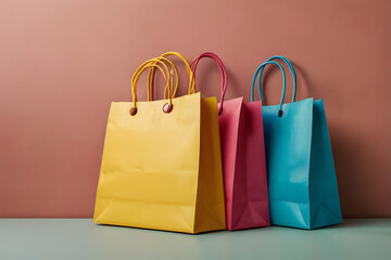 Photo colorful shopping bags on color background