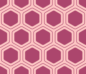 Pattern of hexagon shapes. Medium Red-Violet color on matching background. Rounded hexagons mosaic pattern with inner solid cells. Large hexagons. Seamless pattern. Tileable vector illustration.