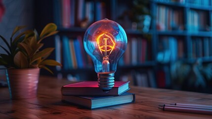 Colorful Brain with Books and Stationery: Education Concept - 58 characters.