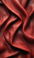 Fototapeta premium The deep red leather pleated artistic texture presents a mysterious and elegant beauty. The deep red hue gives the picture a deep luxurious atmosphere, highlighting the texture and fine texture of the