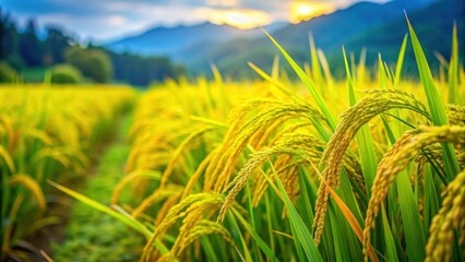 Close up of a vibrant green paddy rice field in autumn , agriculture, rice, crop, agriculture, field, farm, harvest, fall, autumn