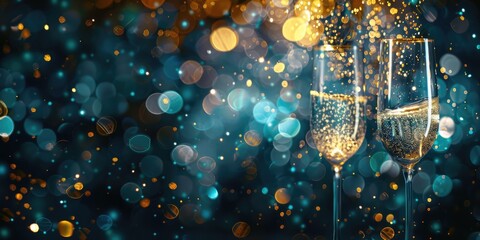 Sparkling Celebration: Toast with Glasses and Golden Bokeh