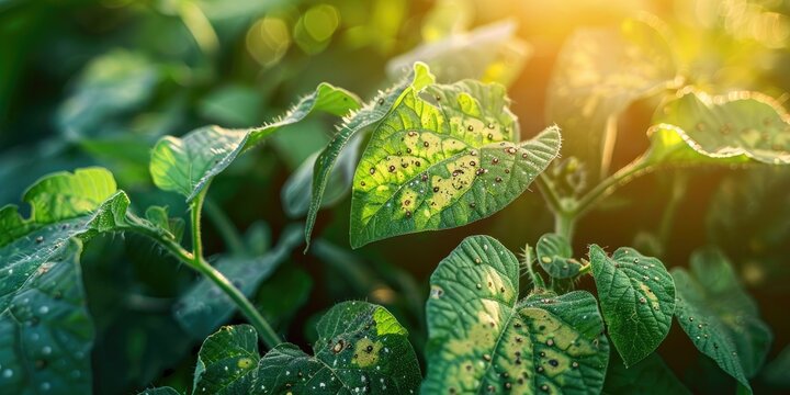 Potato Disease Early Blight Caused by Fungal Pathogen Alternaria solani Small Dark Spots on Leaves Macro Shot Copy Space