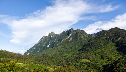 Chiang Dao mountain view in Northern Thailand. Beautiful Thai mountain landscape.