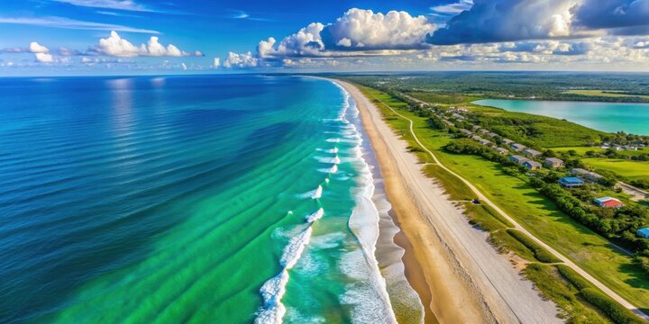 Aerial view of the pristine beaches and turquoise waters of North Hutchinson Island in Vero Beach, Florida
