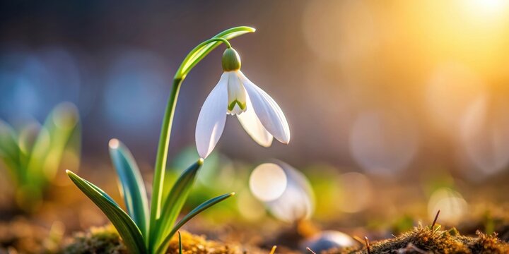 Snowdrop flower blooming in early spring, Snowdrop, Galanthus nivalis, Common snowdrop, White flower, Spring, Garden