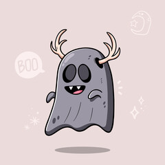 Cute Ghost With Horns Vector Illustration