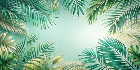 Soft tropical greens and palm leaf patterns combined with dreamy pastel colors and feathers, palm leaf, tropical, soft