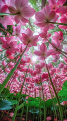 lotus forest filled from below. beautiful pink lotus background