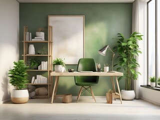 グリーンとホワイトの開放感あふれる洗練された空間　書斎　プライベートオフィス