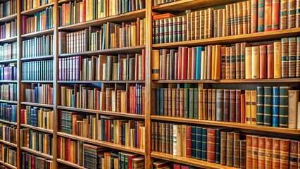 A close up of books neatly arranged on library shelves , education, reading, literature, knowledge, studying, research