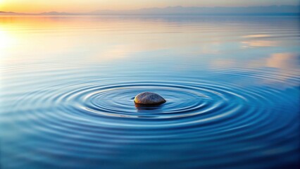 Stone skipping across calm water surface with ripples spreading out, stone, water, skipping, surface, ripples, calm