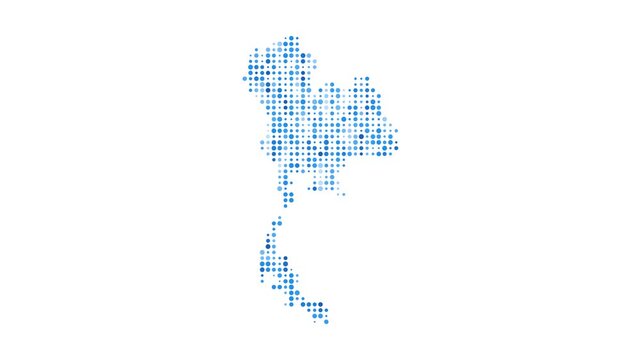 Thailand dotted digital map. Map of Thailand with pulsating colored circles. Shape of the country filled with blue disks. Awesome video.