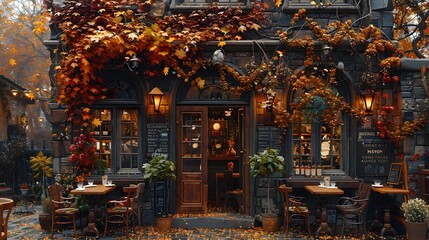 Obraz premium Charming European Street Cafe with Inviting Outdoor Seating and Quaint Architecture