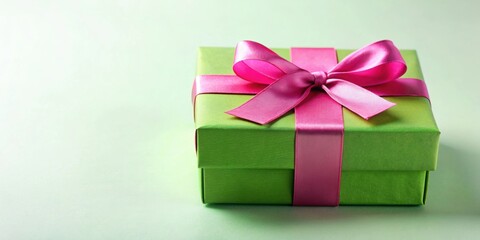 Green and pink gift box with ribbon , gift, present, box, ribbon, green, pink, surprise, celebration, birthday, holiday, cute