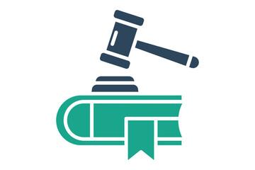 Law icon. solid icon style. book with gavel. icon related to law and justice. law elements vector illustration