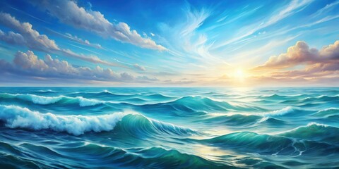 Obraz premium Ocean texture painting with serene sea waves for a relaxing background , ocean, texture, painting, nature, sea, silent