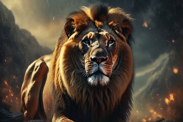 Naklejka premium Majestic Lion in the Wild