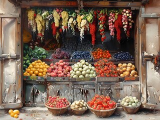 Vibrant Marketplace Filled with Colorful Produce and Local Flavors