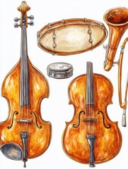 Watercolor Illustration of Musical Instruments