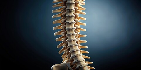 Detailed of human spine structure and health, emphasis on vertebrae against a dark background, human spine, vertebrae