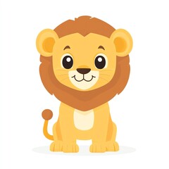Cute cartoon lion illustration with big eyes, perfect for children's books and playful themes, showcasing wildlife in a friendly manner.