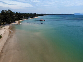 Aerial view of Koh Mak with the pier in the background, Thailand