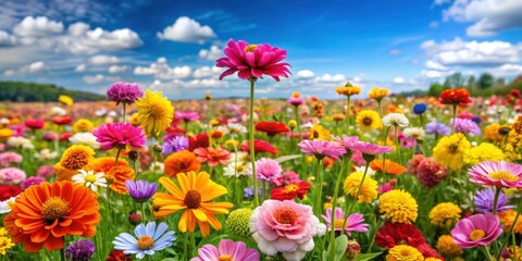 Obraz premium Vibrant field of colorful flowers in full bloom, spring, nature, beauty, meadow, floral, petals, garden, landscape, vibrant