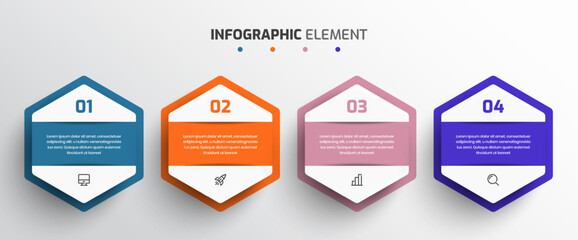 Business Infographic Presentation with Hexagon Label 4 Number and Icon