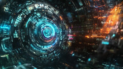 Fototapeta premium Cyberpunk Cityscape with Glowing Lights