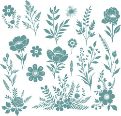 Fototapeta premium Luxury line floral collection for wedding invitation art, design template of save the date card. Botanical vector illustration