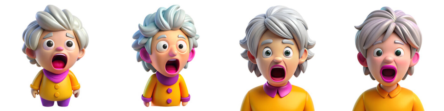 Crazy shok face with gray hair stood on end. That looks like a Munch painting of a scream