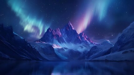 Aurora Borealis or Northern Lights with Starry Sky