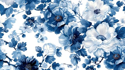 Blue and white Chinoiserie floral pattern