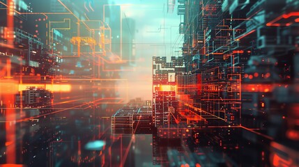 Fototapeta premium Abstract Digital Network Cityscape