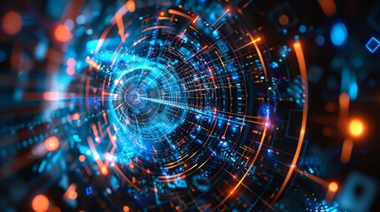 Obraz premium Abstract digital tunnel with glowing lights and data