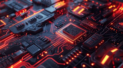 Obraz premium Circuit Board Close Up with Glowing Lines