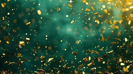 Golden and green confetti background for New Year celebration