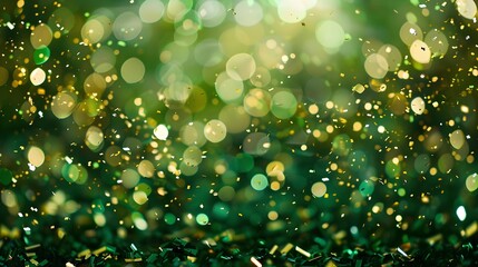 Golden and green confetti background for New Year celebration