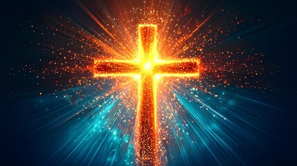 Graphic Christian cross with abstract rays of light