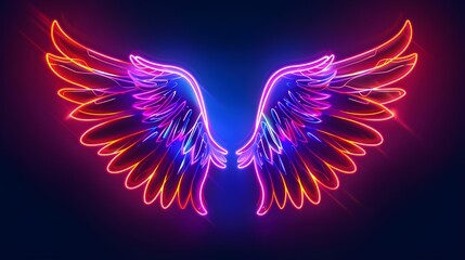 Neon Christmas wings with vibrant LED light outline frame