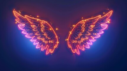 Neon Christmas wings with vibrant LED light outline frame