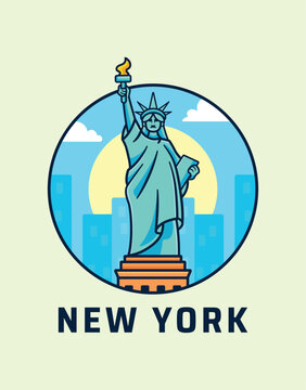 New York Statue of Liberty Cartoon cute Landmark vector illustration