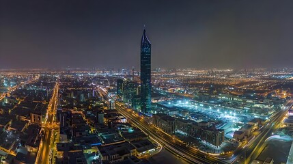 Fototapeta premium Riyadh cityscape at night with Riyadh Tower