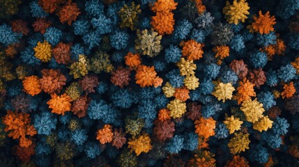 Vibrant aerial view of autumn trees showcasing a stunning mix of colors, perfect for nature-themed projects and backgrounds.